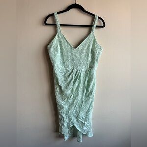 Lulus Sage Green Lace Sleeveless Tulip Hem Dress (L)
